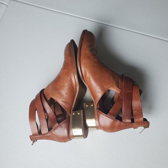 Jeffrey Campbell Boots Womens Size 8.5 Brown Strappy Gold Heel Booties Boho - Picture 7 of 10